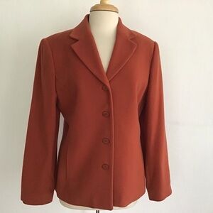 Tribal wool cashmere blend burnt orange four button notch collar lined blazer 12